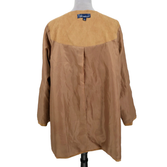 Susan Graver Jacket Plus Size 1X Camel Beige Faux Suede Lined Long Blazer Pocket - Picture 11 of 14